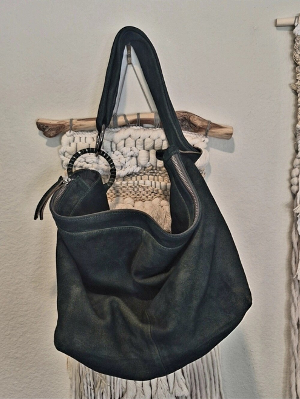Free People Marbled Distressed Slouchy Goat Leather Suede Hobo Shoulder Bag